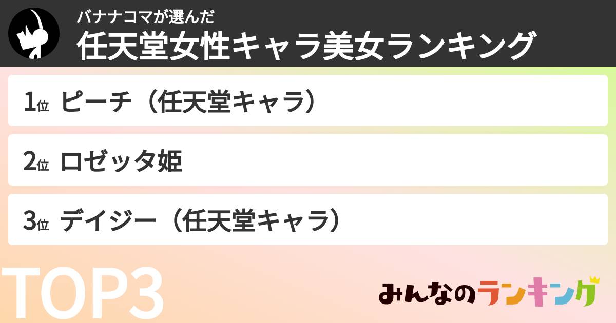 バナナコマさんの「任天堂女性キャラ美女ランキング」