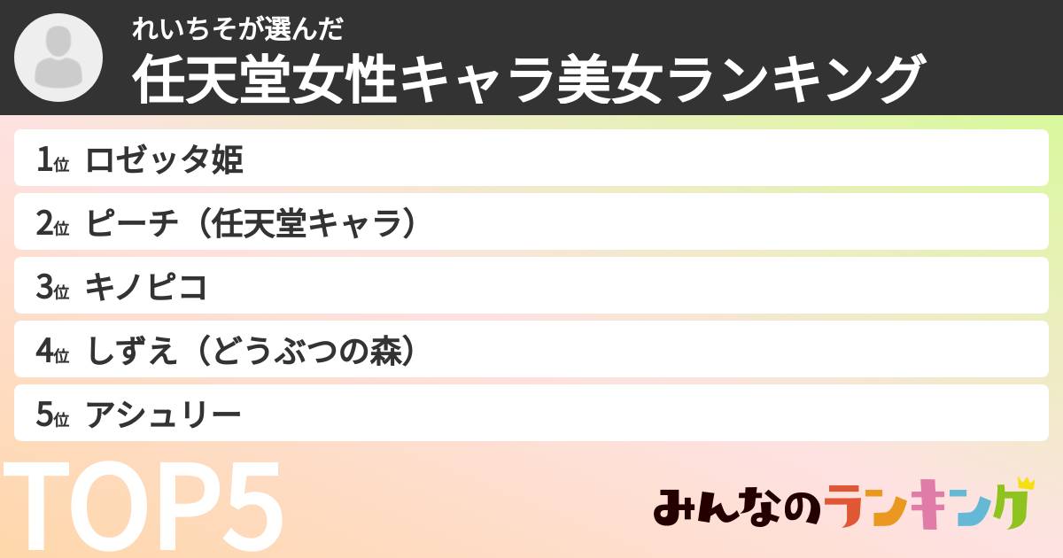 れいちそさんの「任天堂女性キャラ美女ランキング」