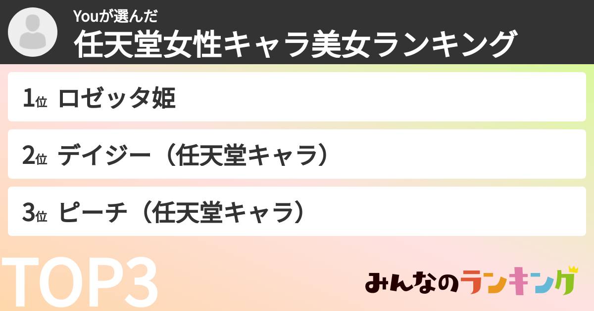 Youさんの「任天堂女性キャラ美女ランキング」