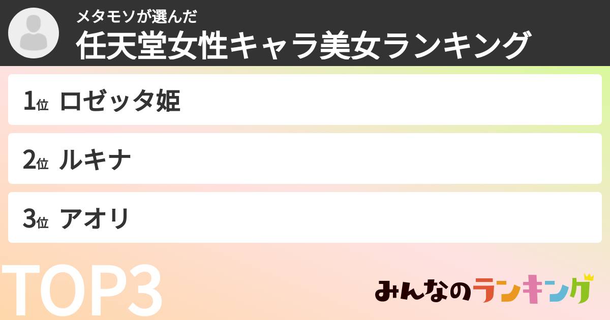 メタモソさんの「任天堂女性キャラ美女ランキング」