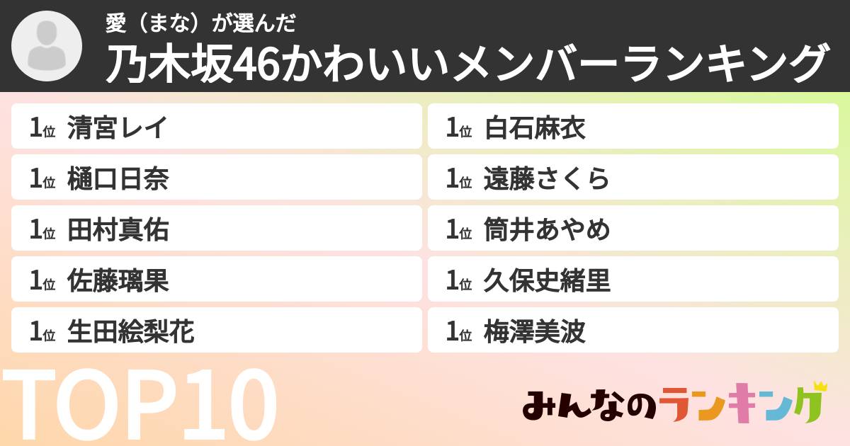 愛（まな）さんの「乃木坂46かわいいメンバーランキング」