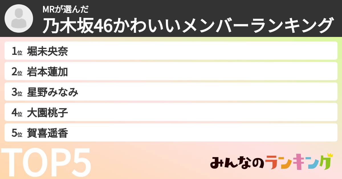 MRさんの「乃木坂46かわいいメンバーランキング」