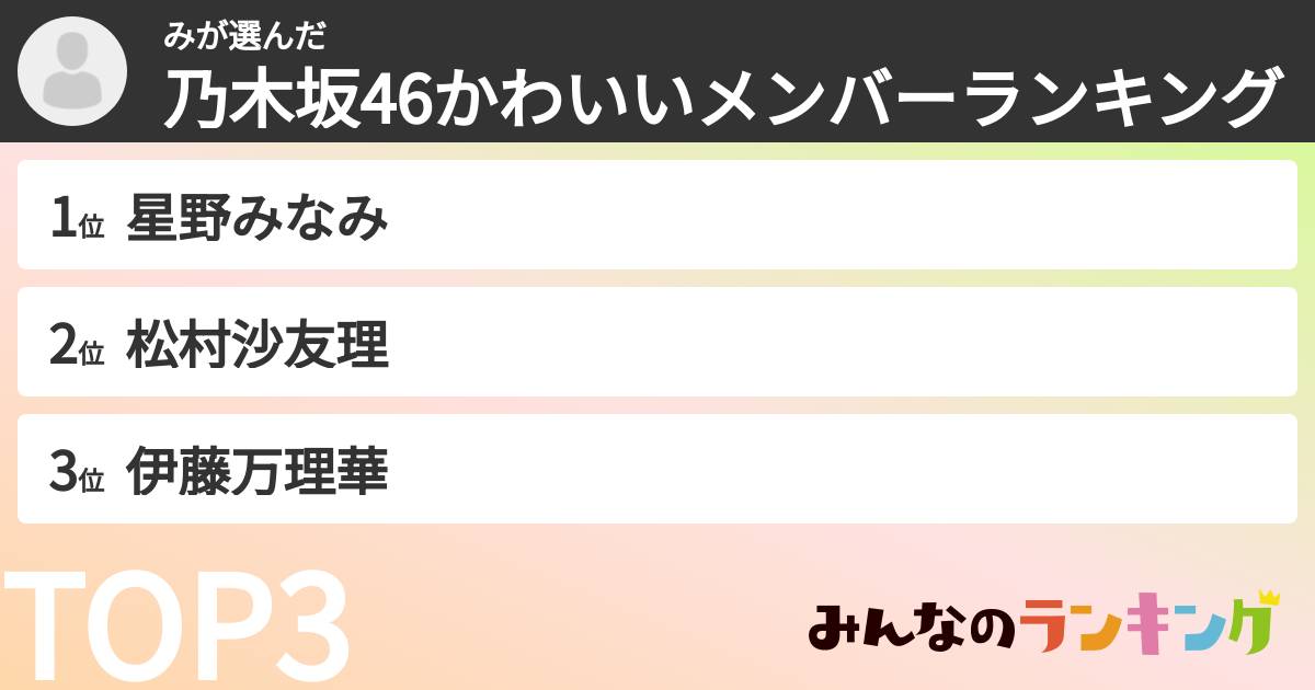 みさんの「乃木坂46かわいいメンバーランキング」