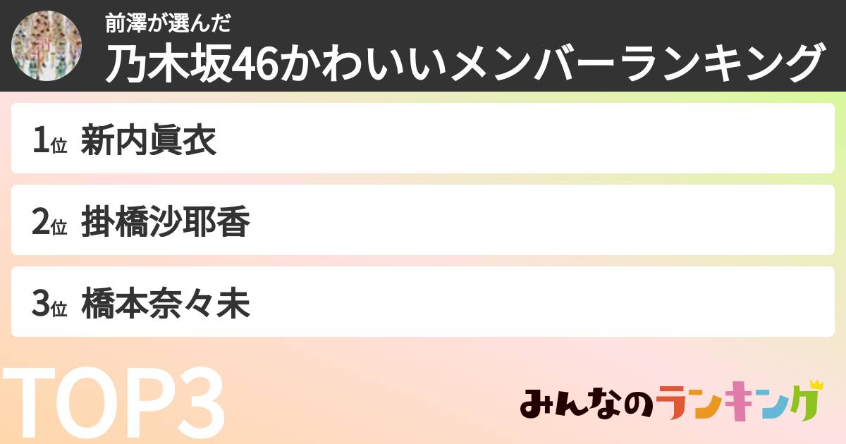 前澤さんの「乃木坂46かわいいメンバーランキング」