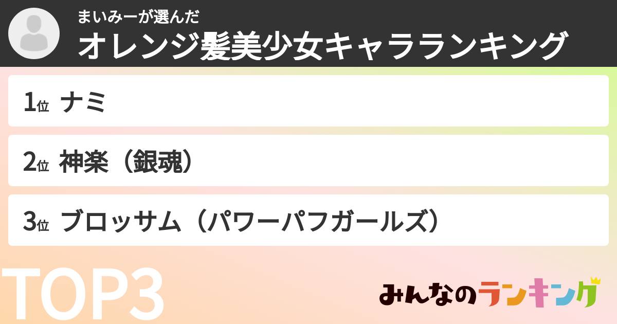 まいみーさんの「オレンジ髪美少女キャラランキング」