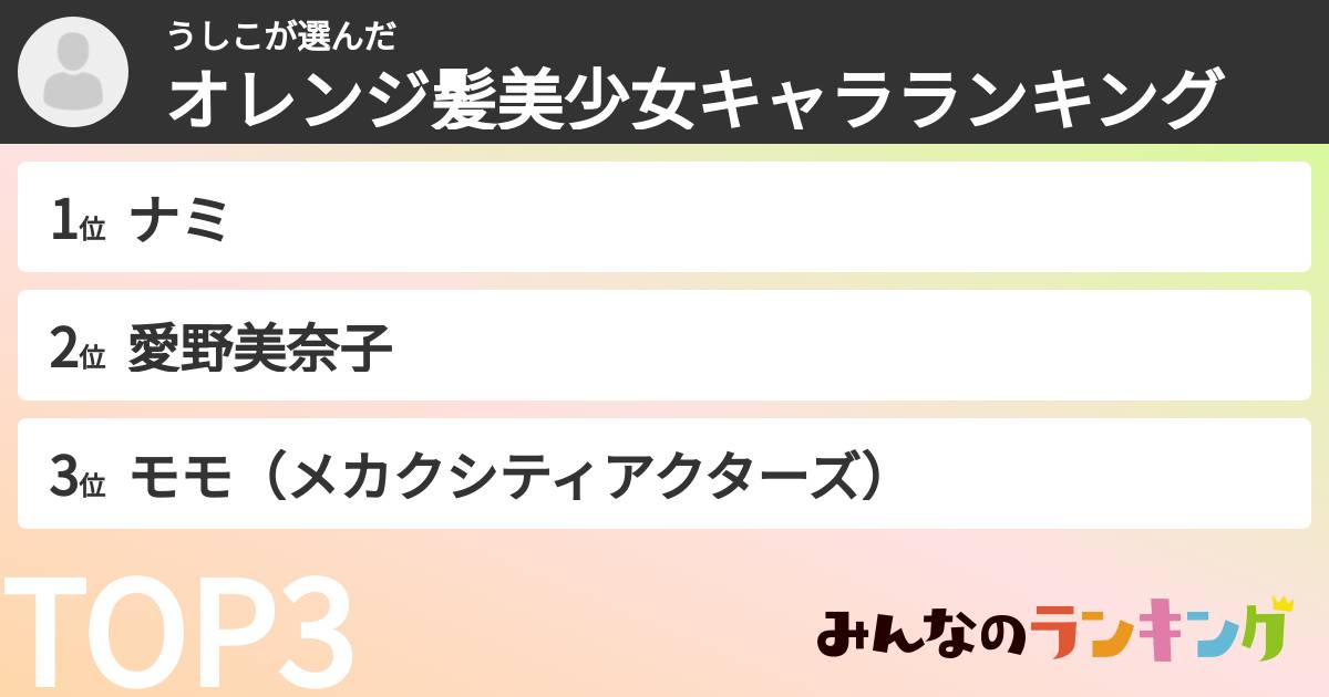 うしこさんの「オレンジ髪美少女キャラランキング」