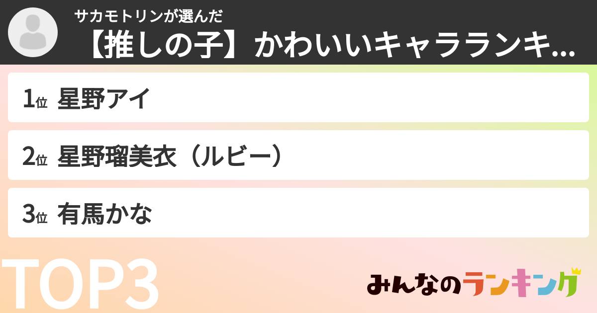 サカモトリンさんの「【推しの子】かわいいキャラランキング」