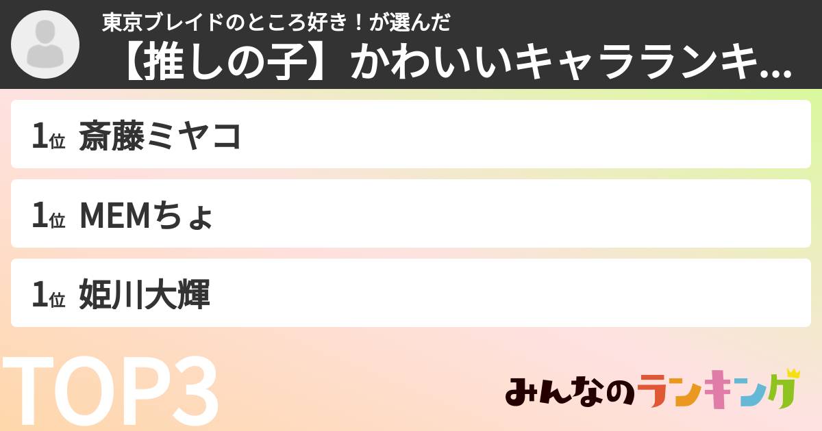 東京ブレイドのところ好き！さんの「【推しの子】かわいいキャラランキング」