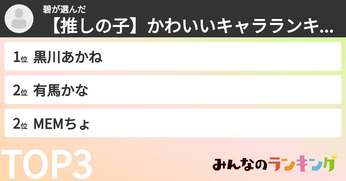 碧さんの「【推しの子】かわいいキャラランキング」