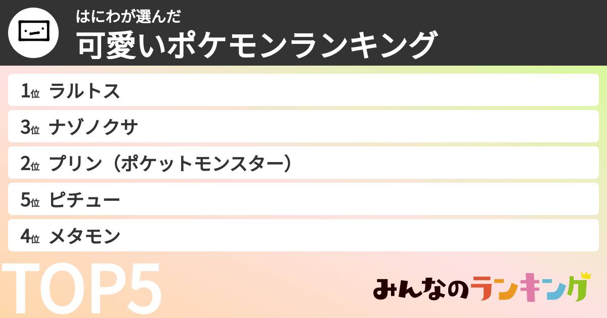 はにわさんの「可愛いポケモンランキング」
