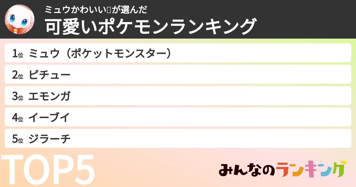 ミュウかわいい💗さんの「可愛いポケモンランキング」