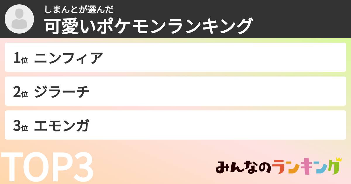 しまんとさんの「可愛いポケモンランキング」