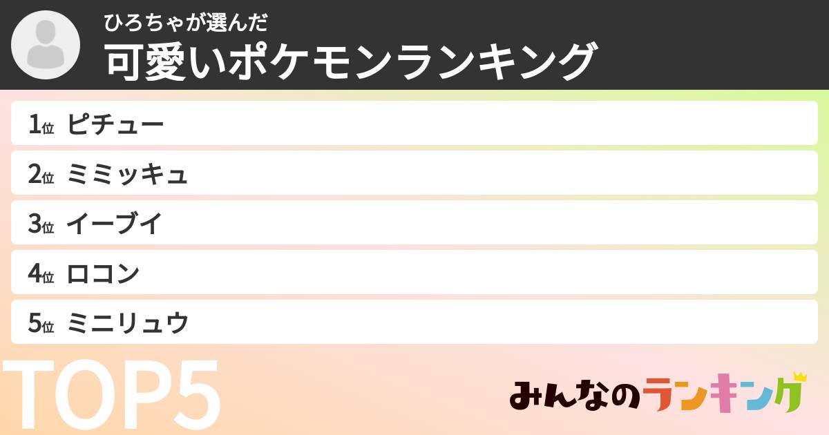 ひろちゃさんの「可愛いポケモンランキング」