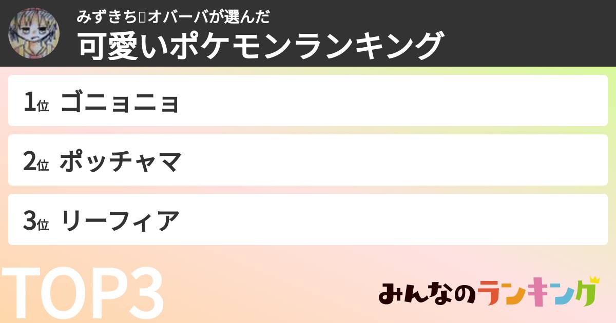 みずきち💩オバーバさんの「可愛いポケモンランキング」