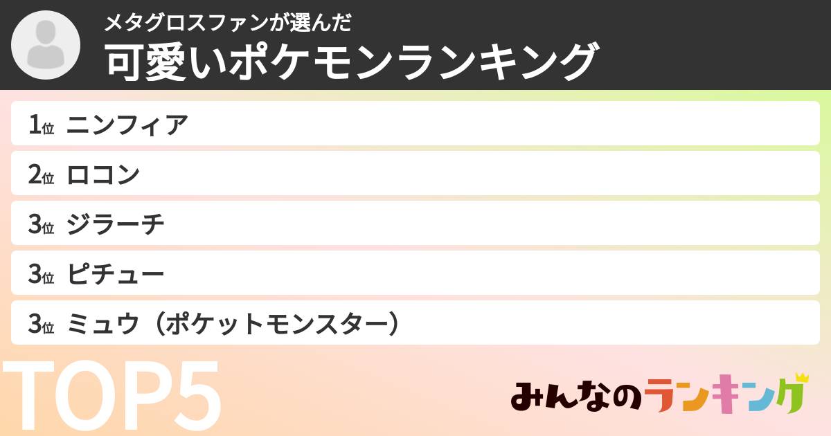 メタグロスファンさんの「可愛いポケモンランキング」