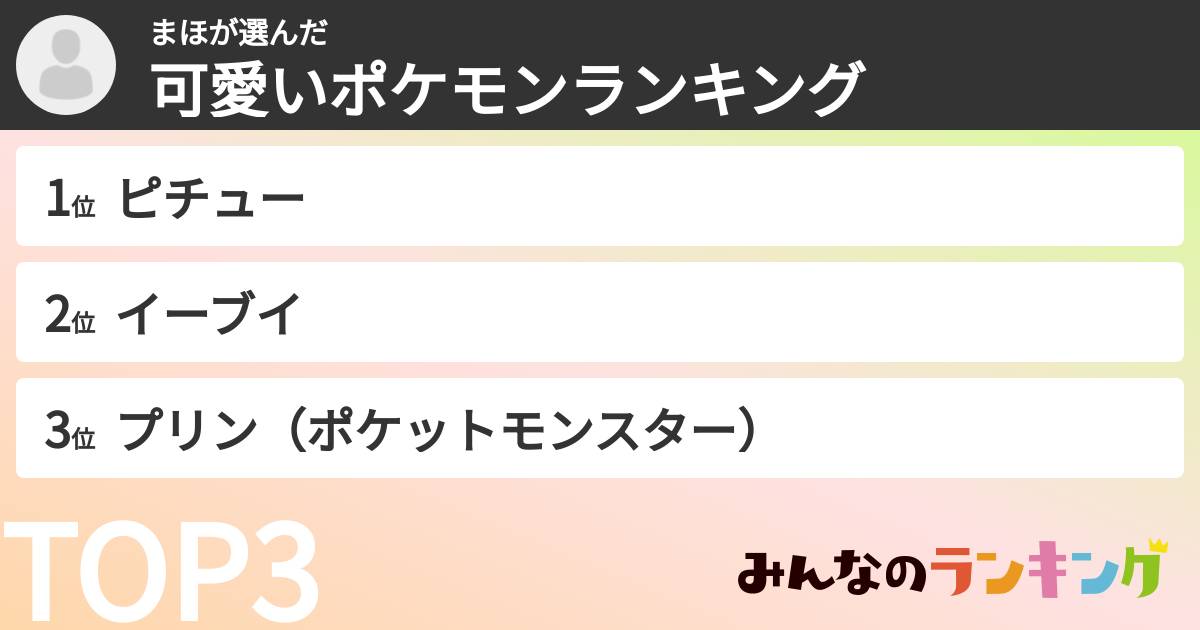 まほさんの「可愛いポケモンランキング」