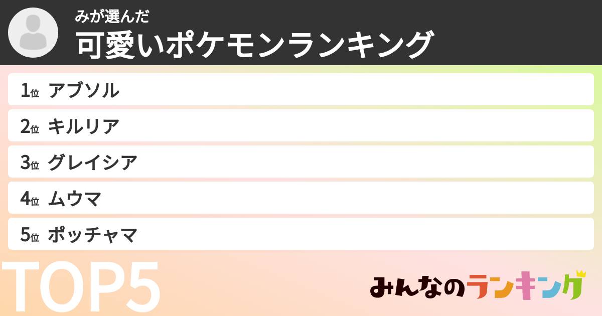 みさんの「可愛いポケモンランキング」