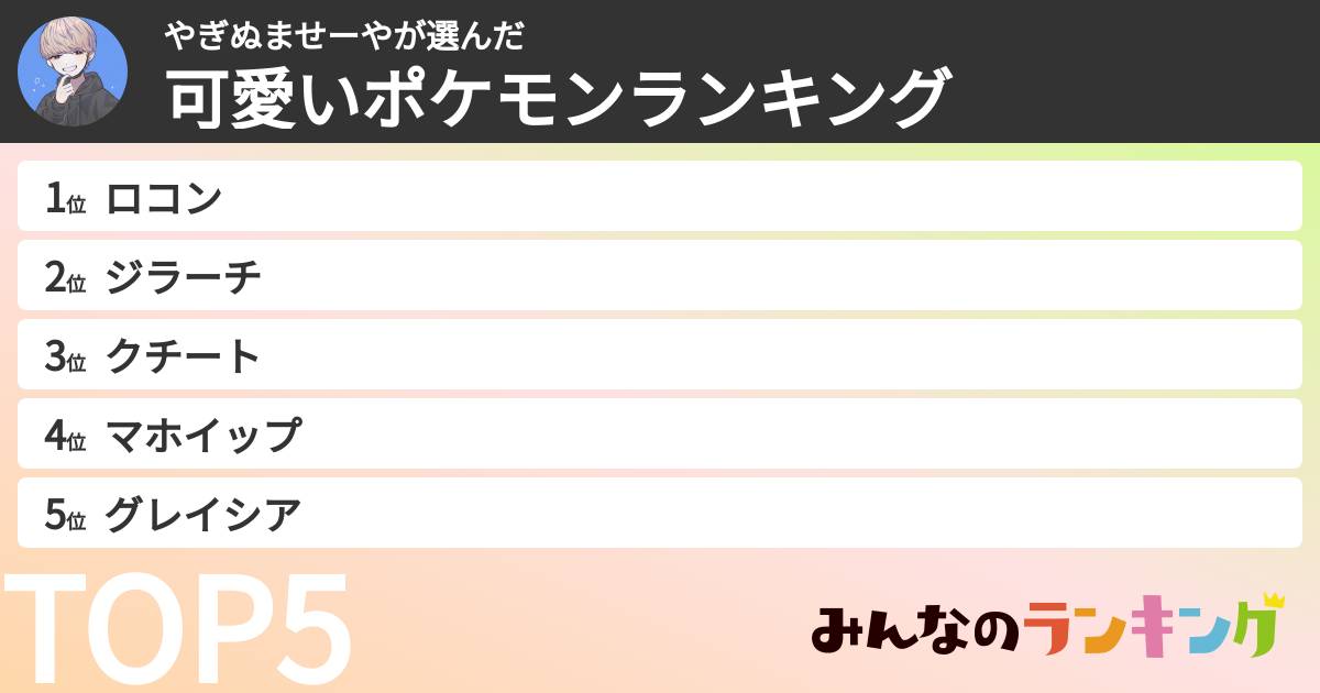やぎぬませーやさんの「可愛いポケモンランキング」
