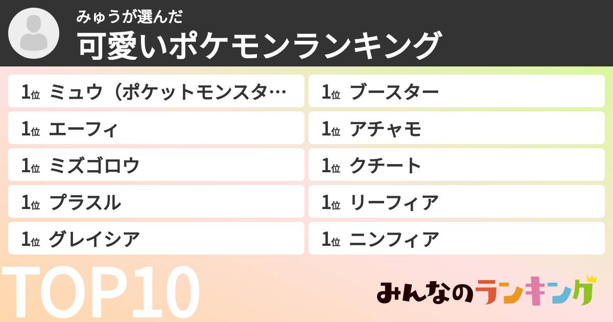 みゅうさんの「可愛いポケモンランキング」
