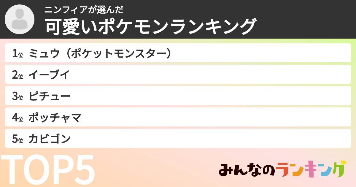 ニンフィアさんの「可愛いポケモンランキング」