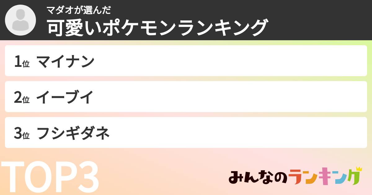 マダオさんの「可愛いポケモンランキング」