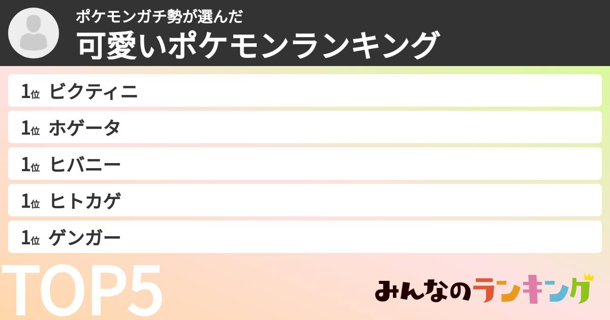 ポケモンガチ勢さんの「可愛いポケモンランキング」