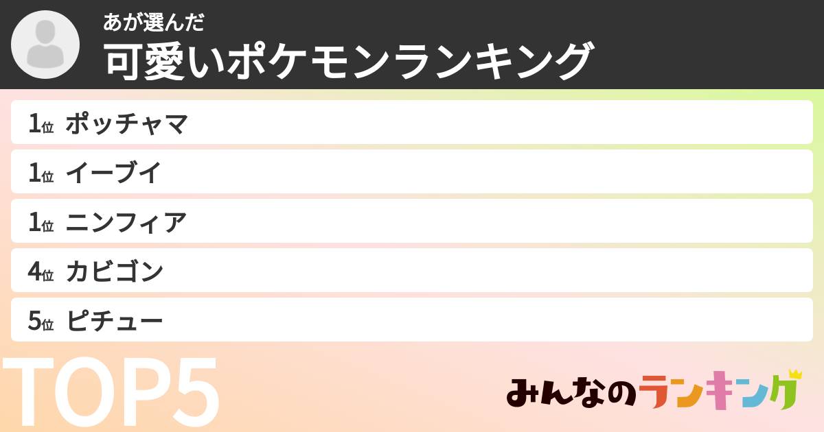あさんの「可愛いポケモンランキング」