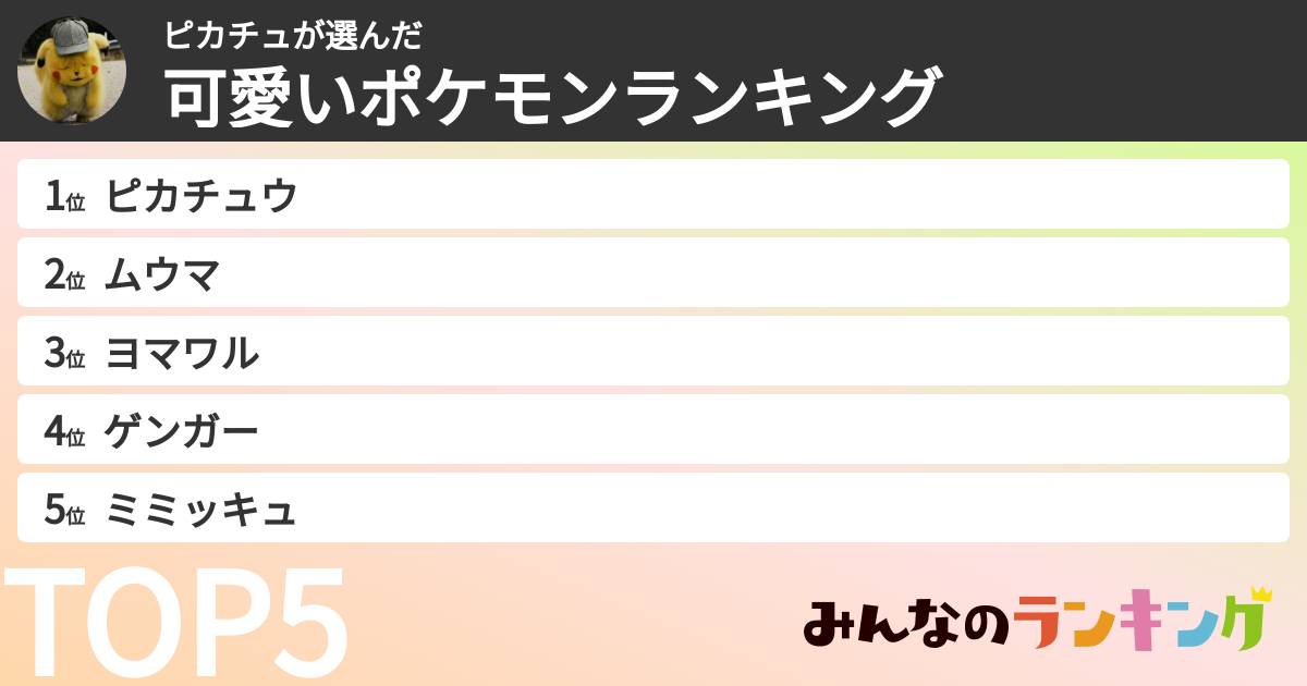 ピカチュさんの「可愛いポケモンランキング」