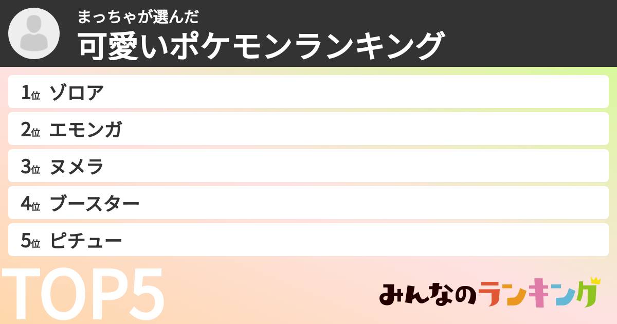 まっちゃさんの「可愛いポケモンランキング」