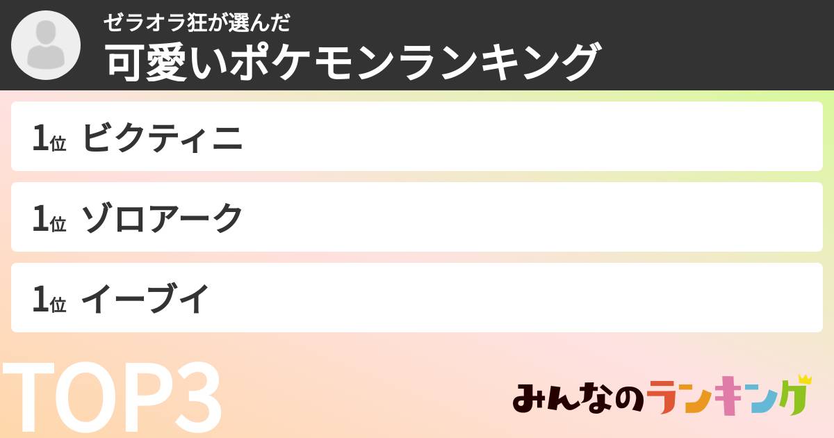 ゼラオラ狂さんの「可愛いポケモンランキング」