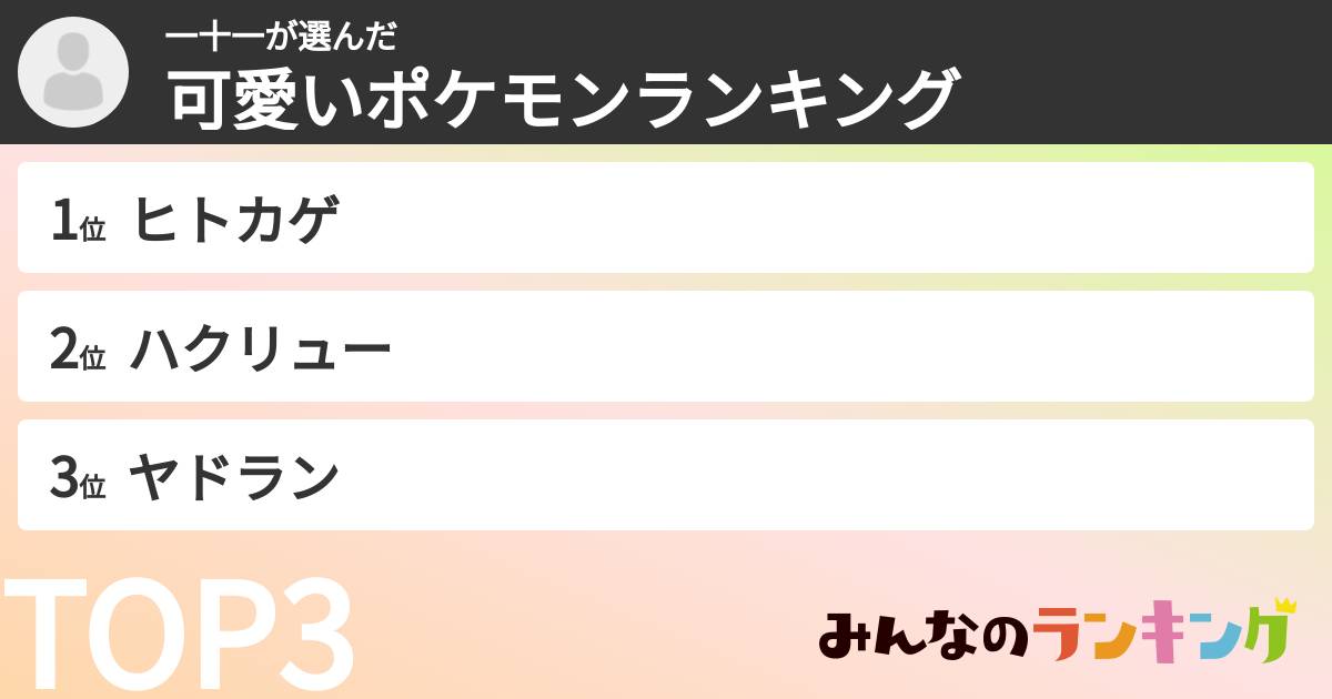 一十一さんの「可愛いポケモンランキング」
