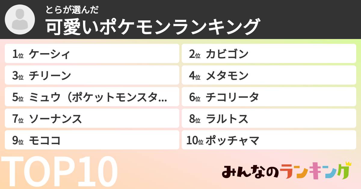 とらさんの「可愛いポケモンランキング」