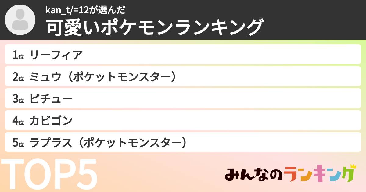 kan_t/=12さんの「可愛いポケモンランキング」