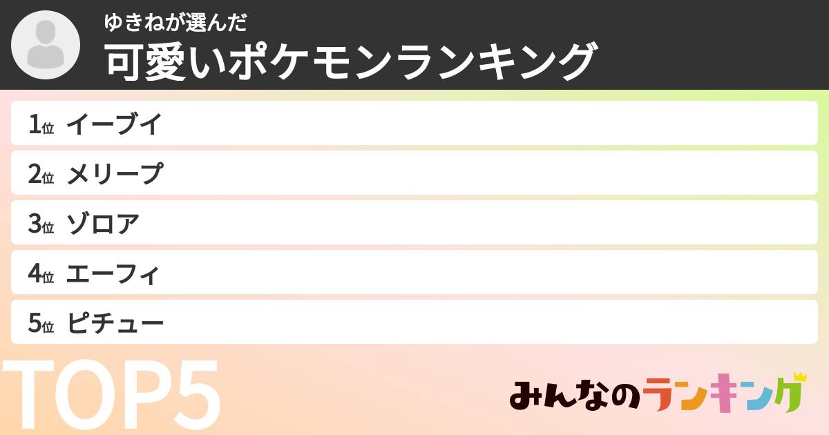 ゆきねさんの「可愛いポケモンランキング」