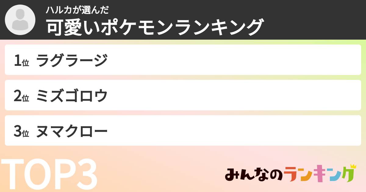 ハルカさんの「可愛いポケモンランキング」