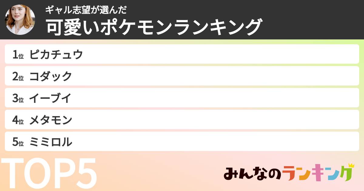 ギャル志望さんの「可愛いポケモンランキング」