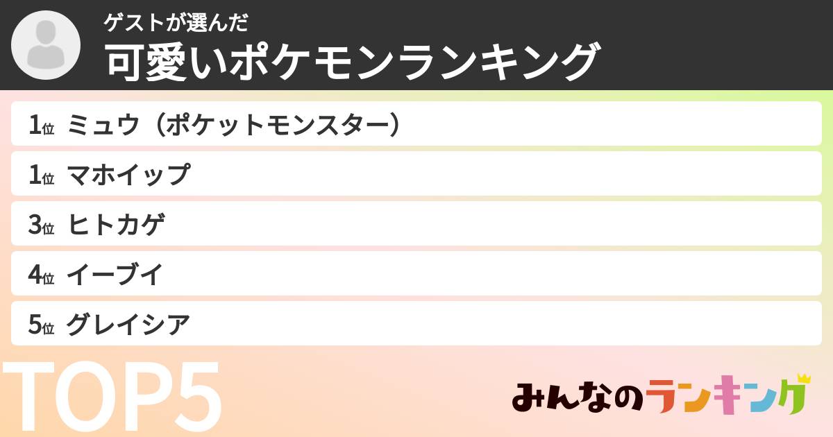 ゲストさんの「可愛いポケモンランキング」