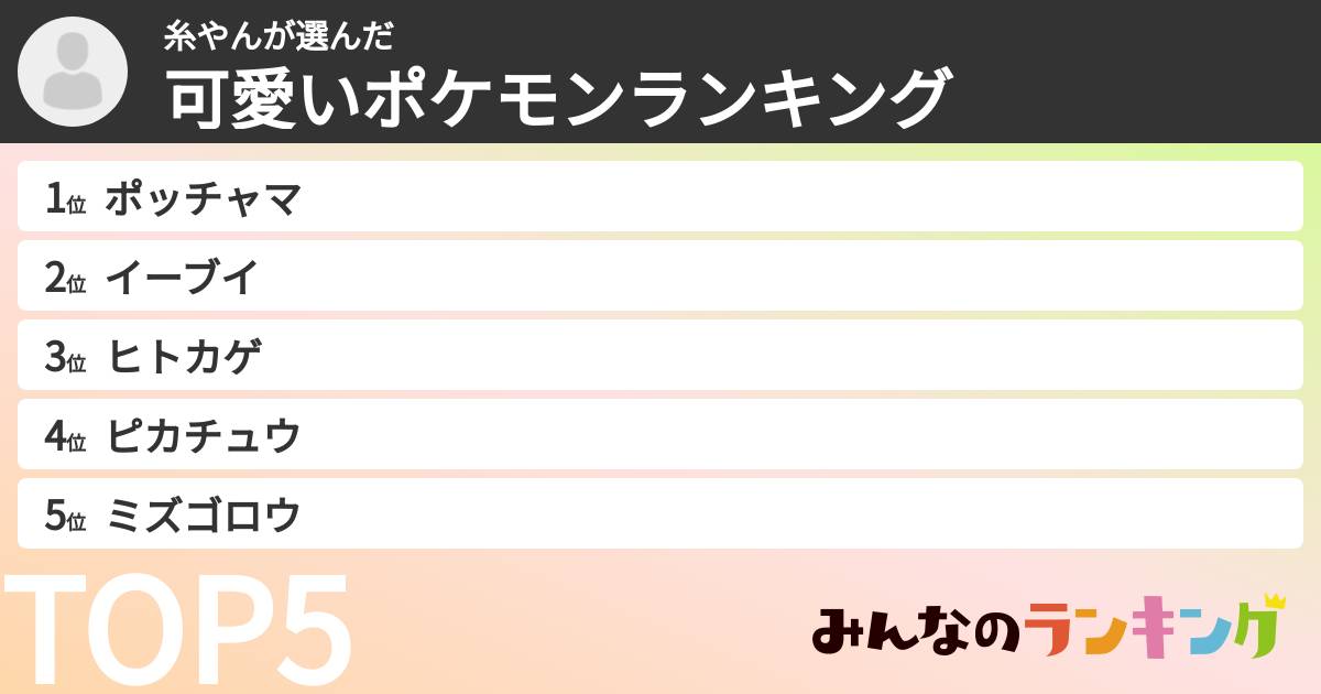糸やんさんの「可愛いポケモンランキング」
