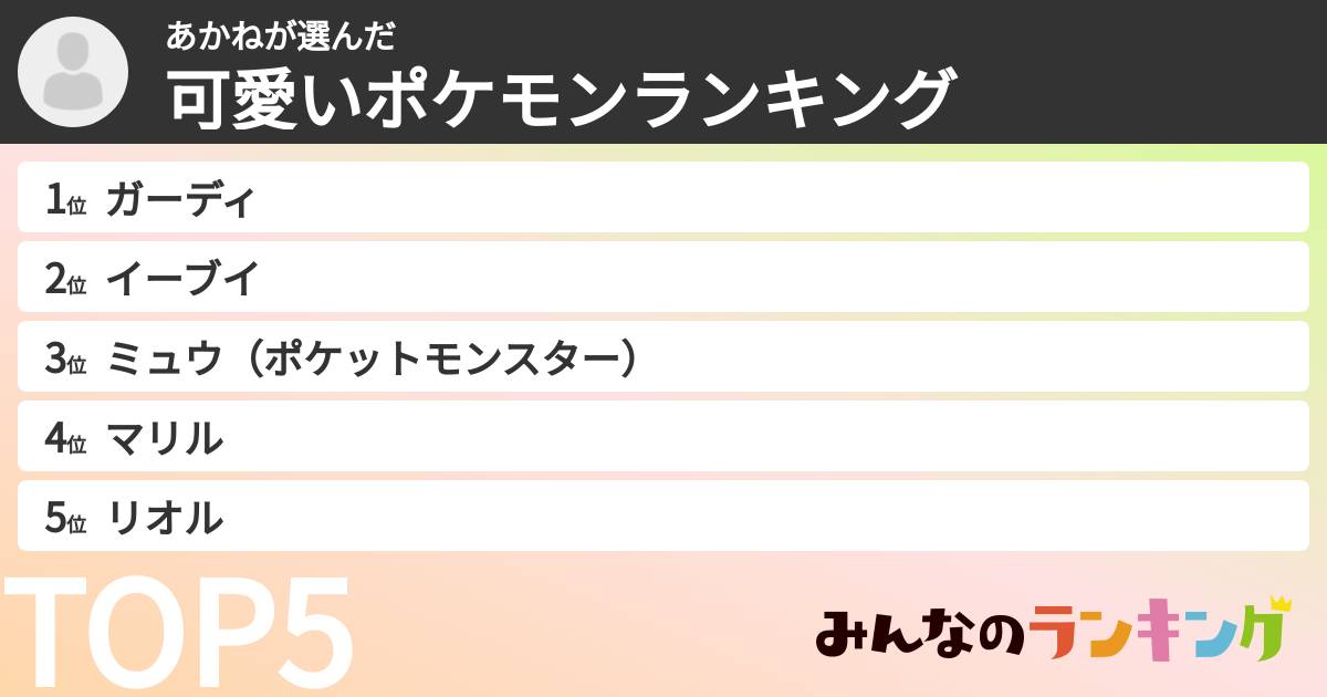 あかねさんの「可愛いポケモンランキング」