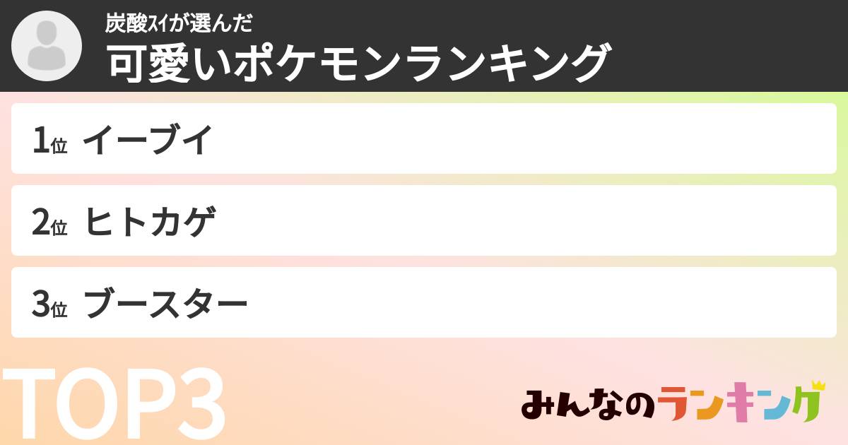 炭酸ｽｲさんの「可愛いポケモンランキング」