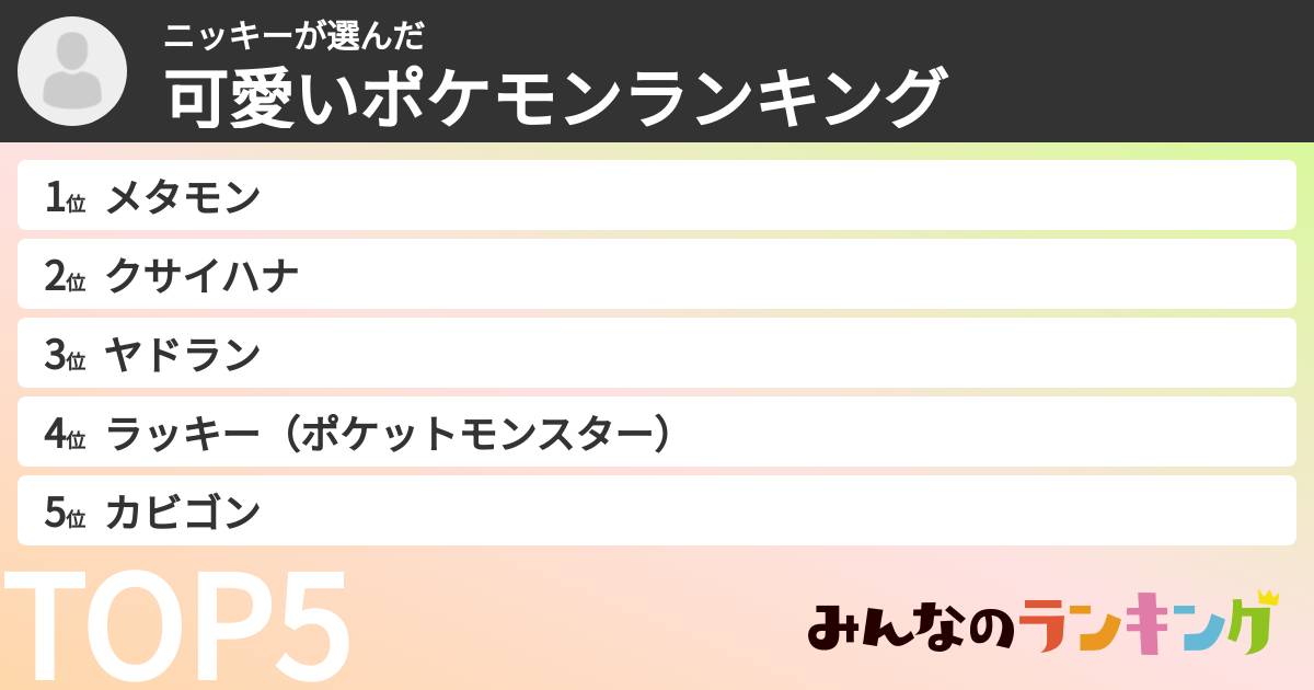 ニッキーさんの「可愛いポケモンランキング」