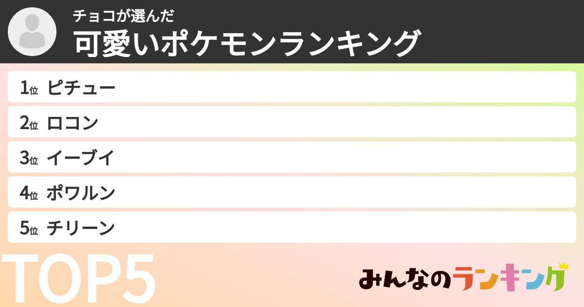 チョコさんの「可愛いポケモンランキング」