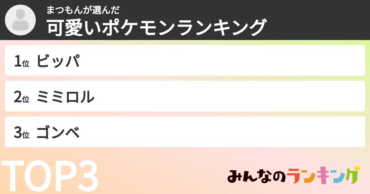 まつもんさんの「可愛いポケモンランキング」