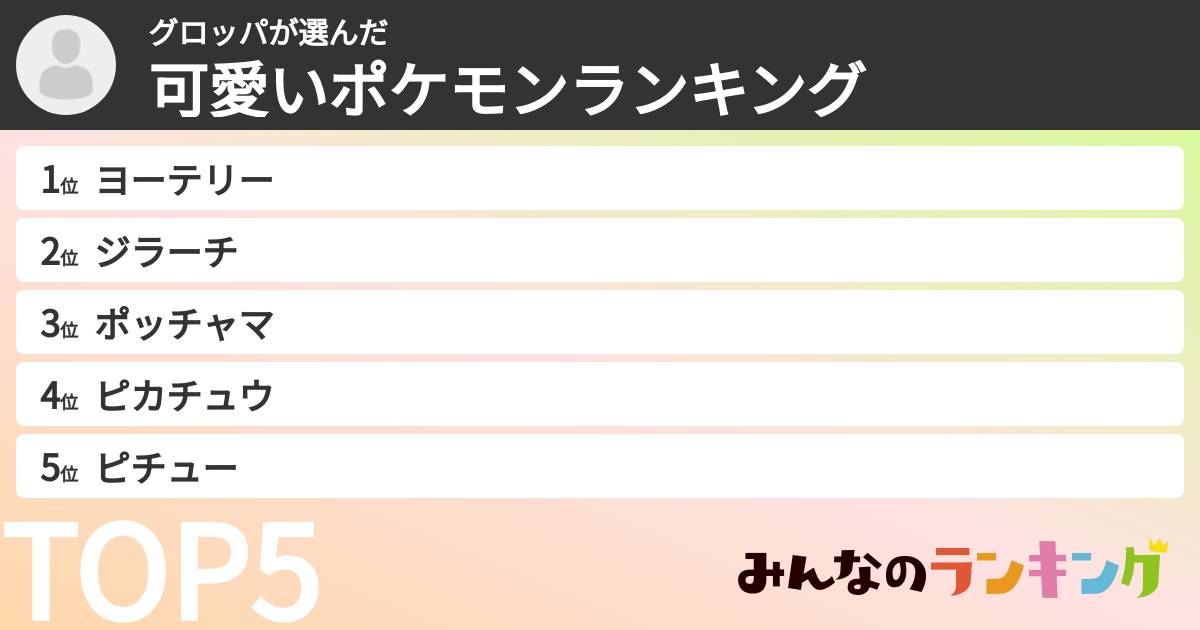 グロッパさんの「可愛いポケモンランキング」