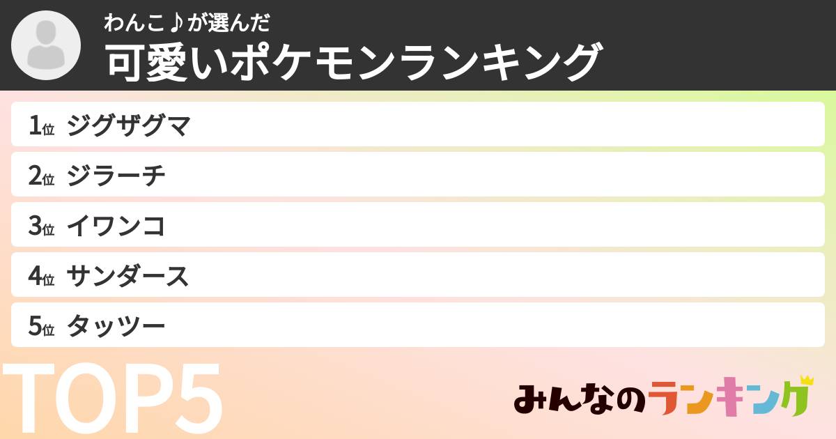 わんこ♪さんの「可愛いポケモンランキング」