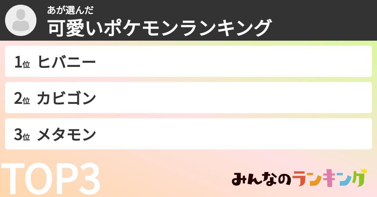 あさんの「可愛いポケモンランキング」