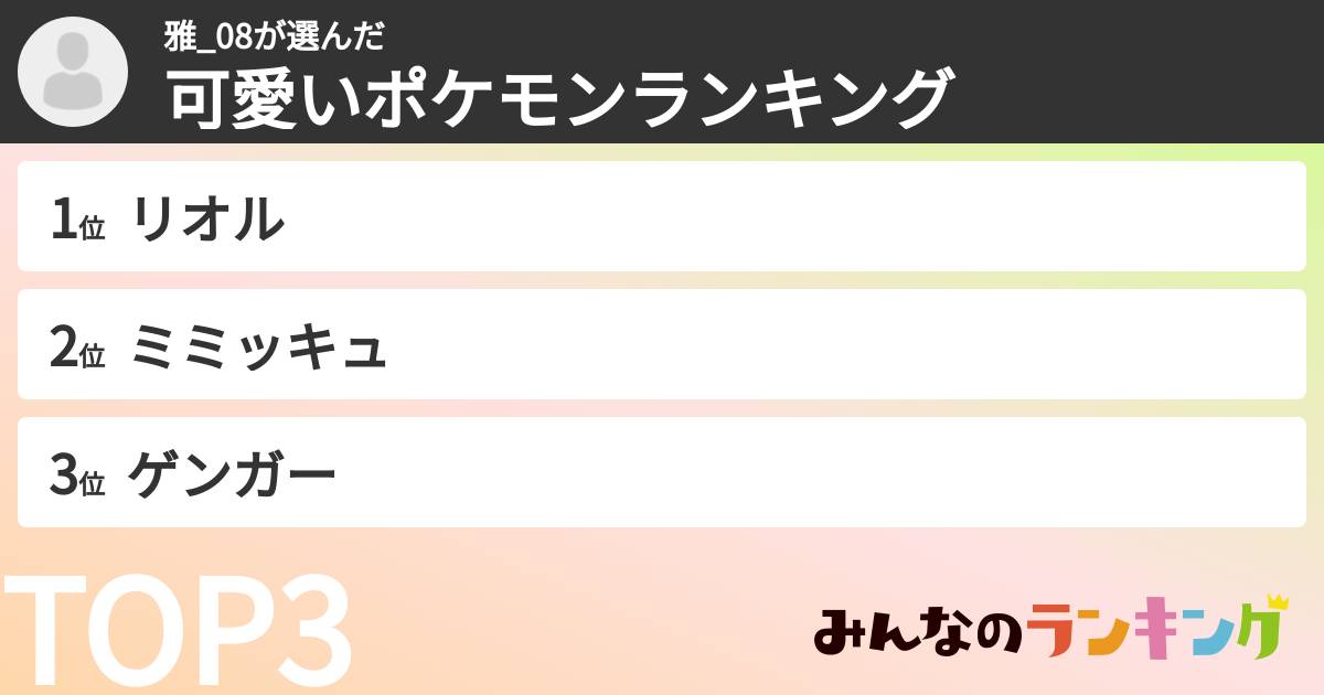 雅_08さんの「可愛いポケモンランキング」