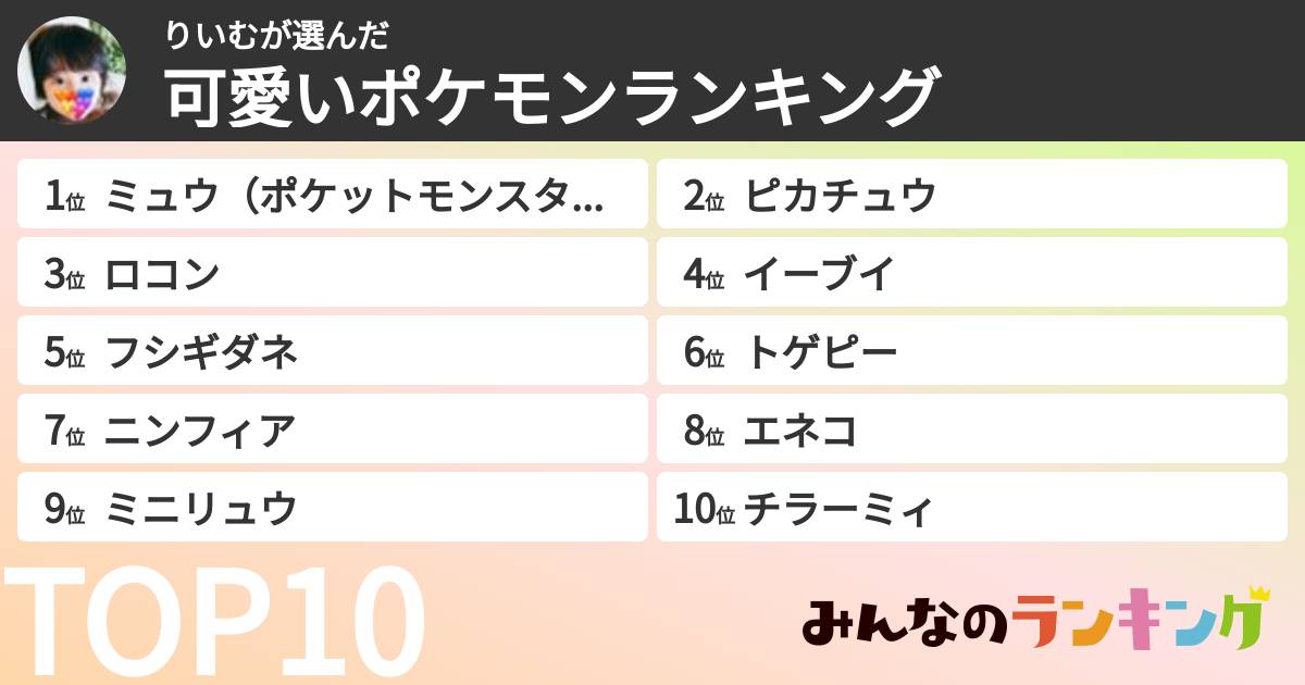 りいむさんの「可愛いポケモンランキング」