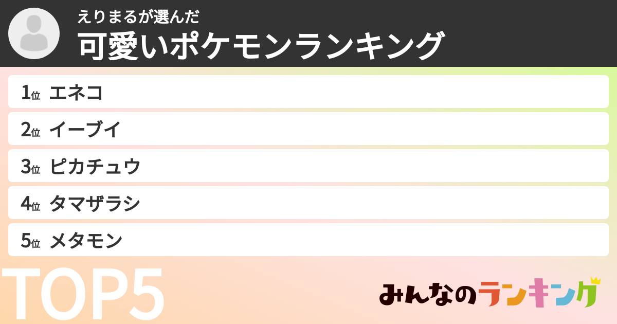 えりまるさんの「可愛いポケモンランキング」