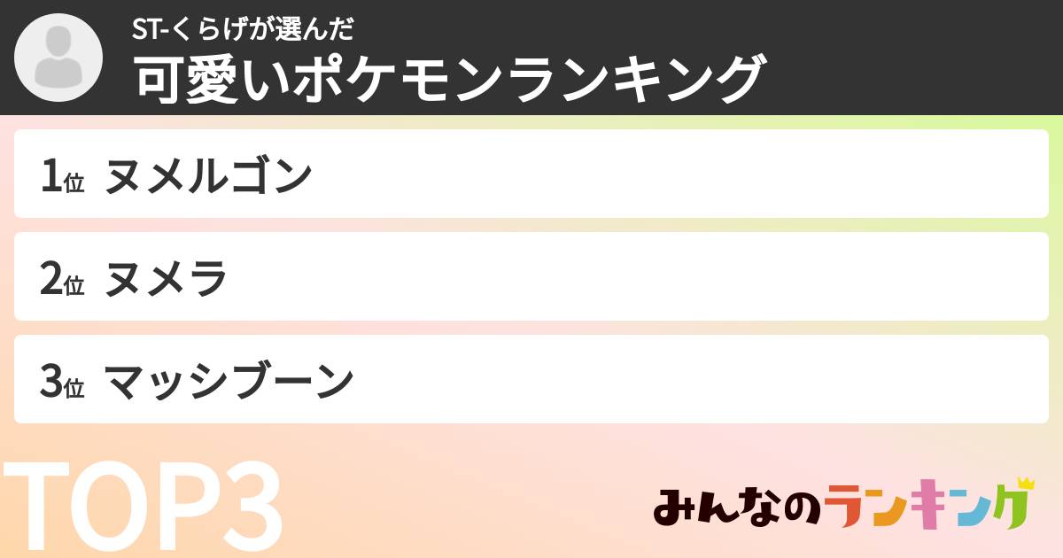 ST-くらげさんの「可愛いポケモンランキング」
